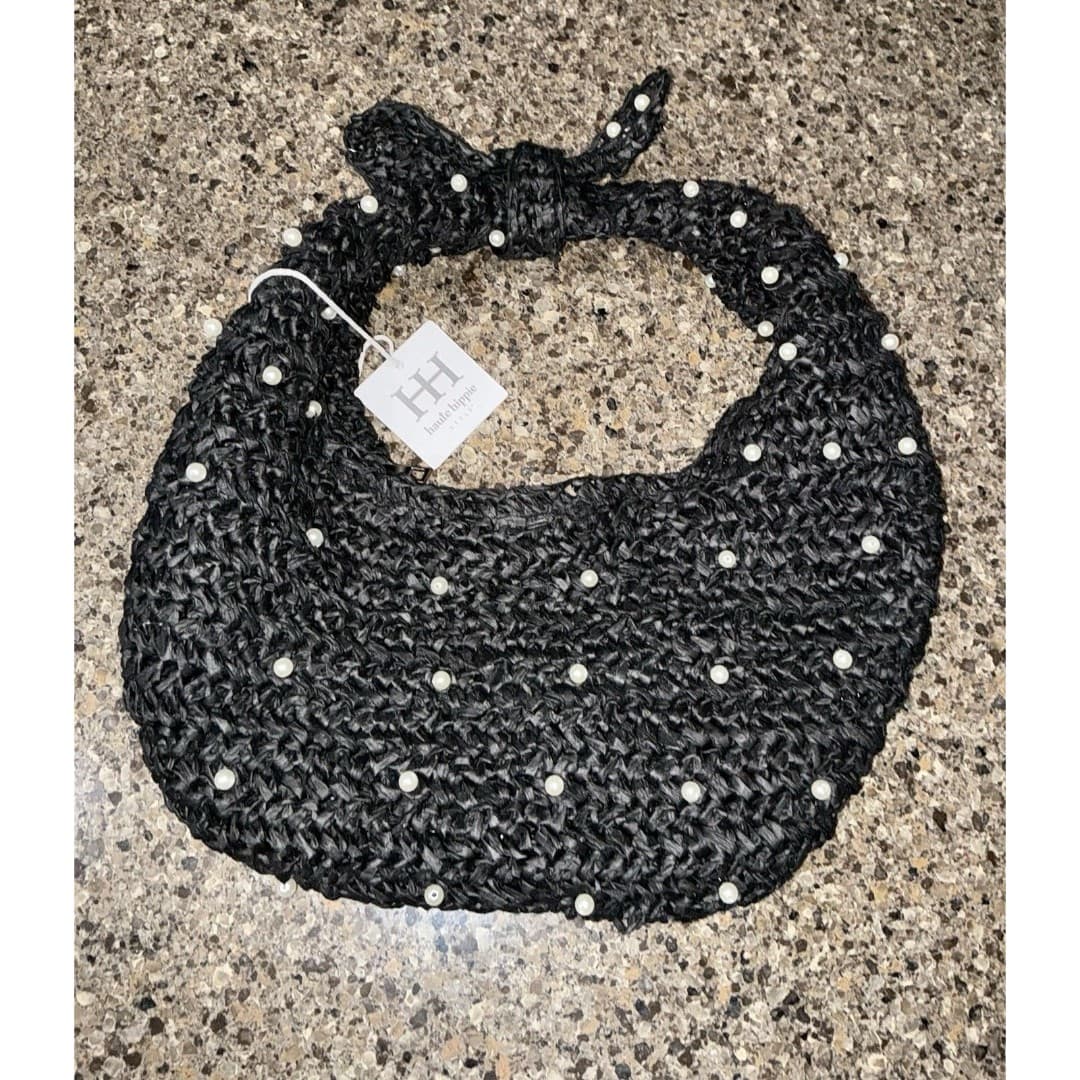 NWT Haute Hippie Beaded Hobo Bag Black with Pearl Accents Women's Handbag - Thumbnail 3