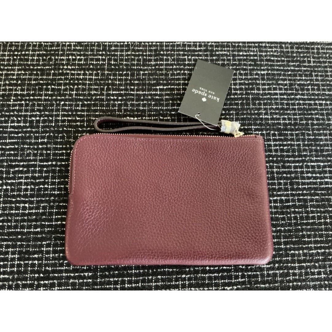 Kate Spade Leila Corner Zip Wristlet Pebble Leather DEEP BERRY Wallet NWT - Thumbnail 3