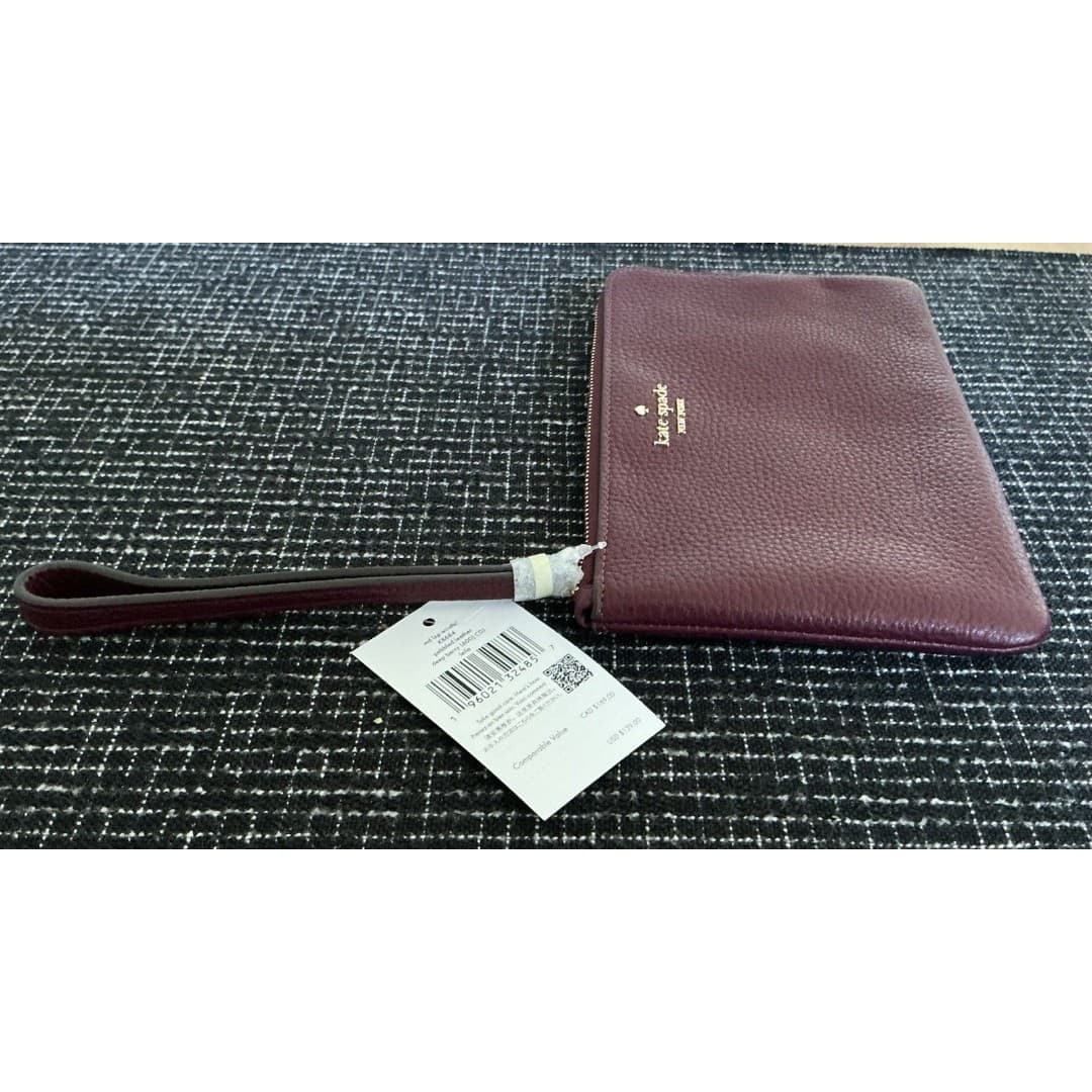 Kate Spade Leila Corner Zip Wristlet Pebble Leather DEEP BERRY Wallet NWT - Thumbnail 7