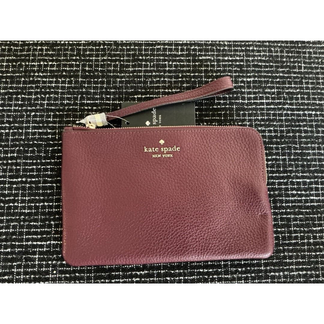 Kate Spade Leila Corner Zip Wristlet Pebble Leather DEEP BERRY Wallet NWT - Thumbnail 2