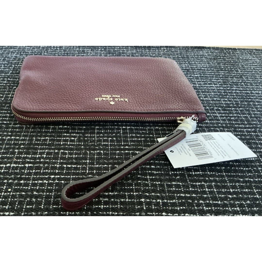 Kate Spade Leila Corner Zip Wristlet Pebble Leather DEEP BERRY Wallet NWT - Thumbnail 6