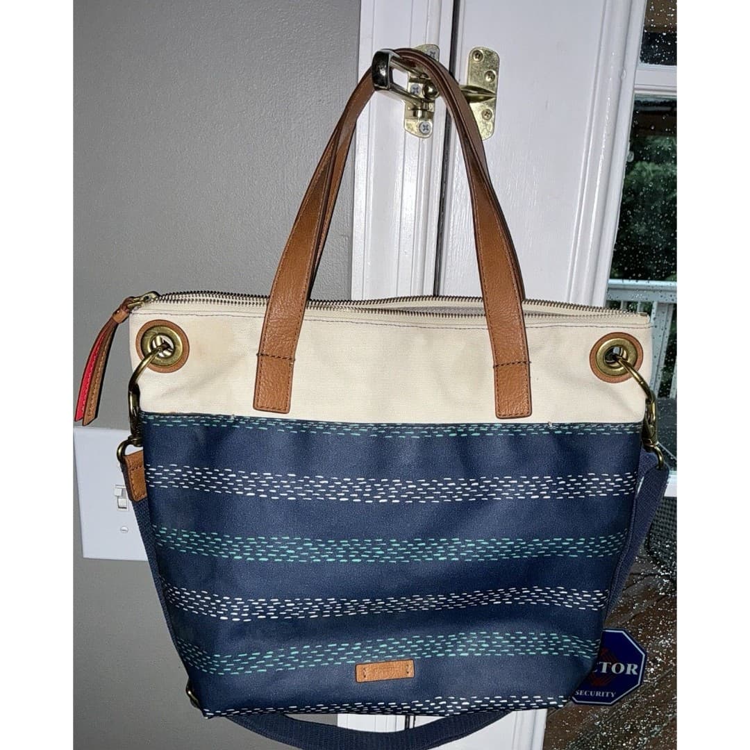 Womens Fossil Canvas Crossbody Shoulder Bag Multicolor Large Strap