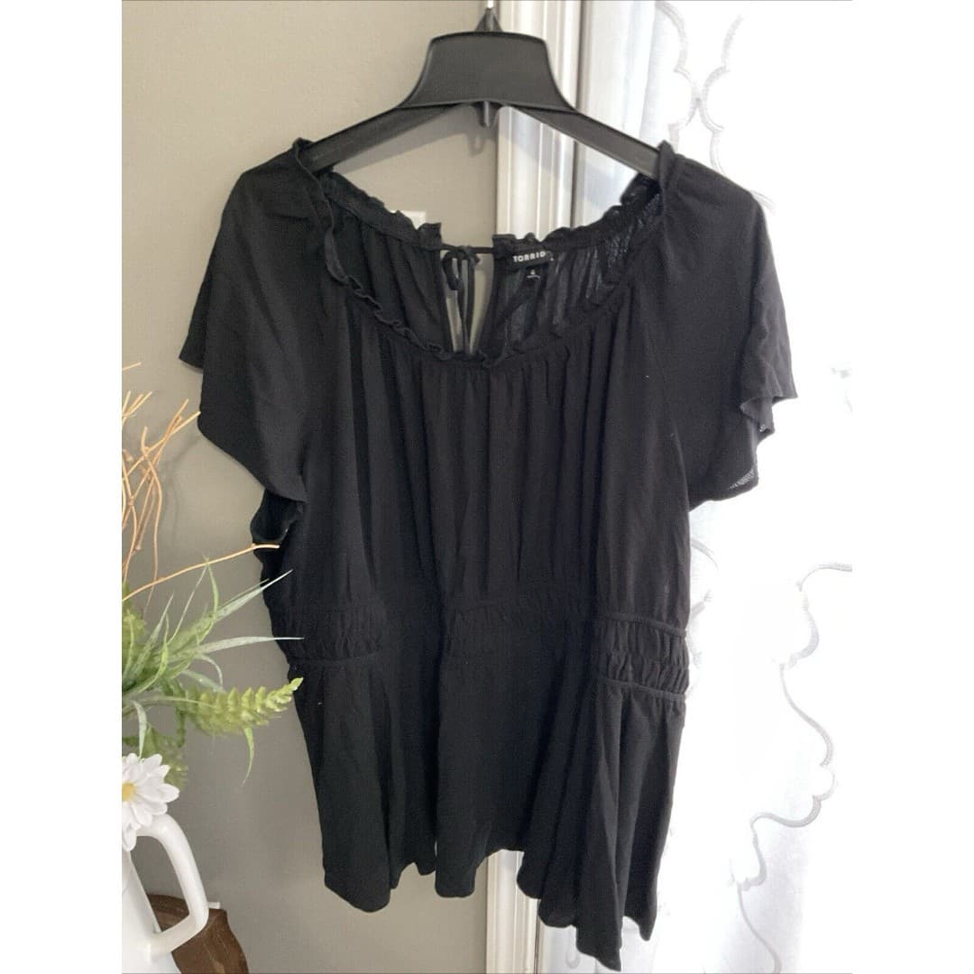 Torrid Babydoll Washable Gauze Short Sleeve Top Black Sz 4 #G05120