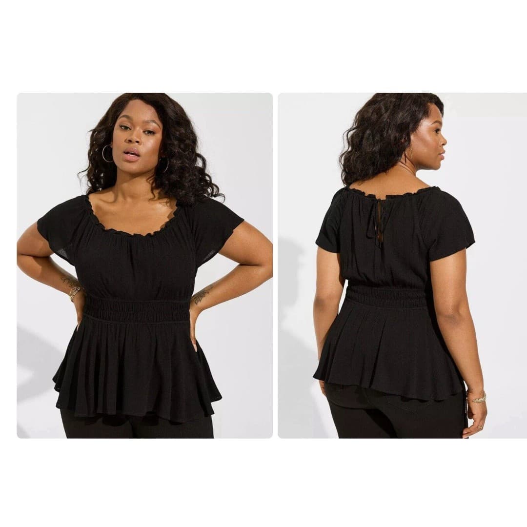 Torrid Babydoll Washable Gauze Short Sleeve Top Black Sz 4 #G05120 - Thumbnail 6