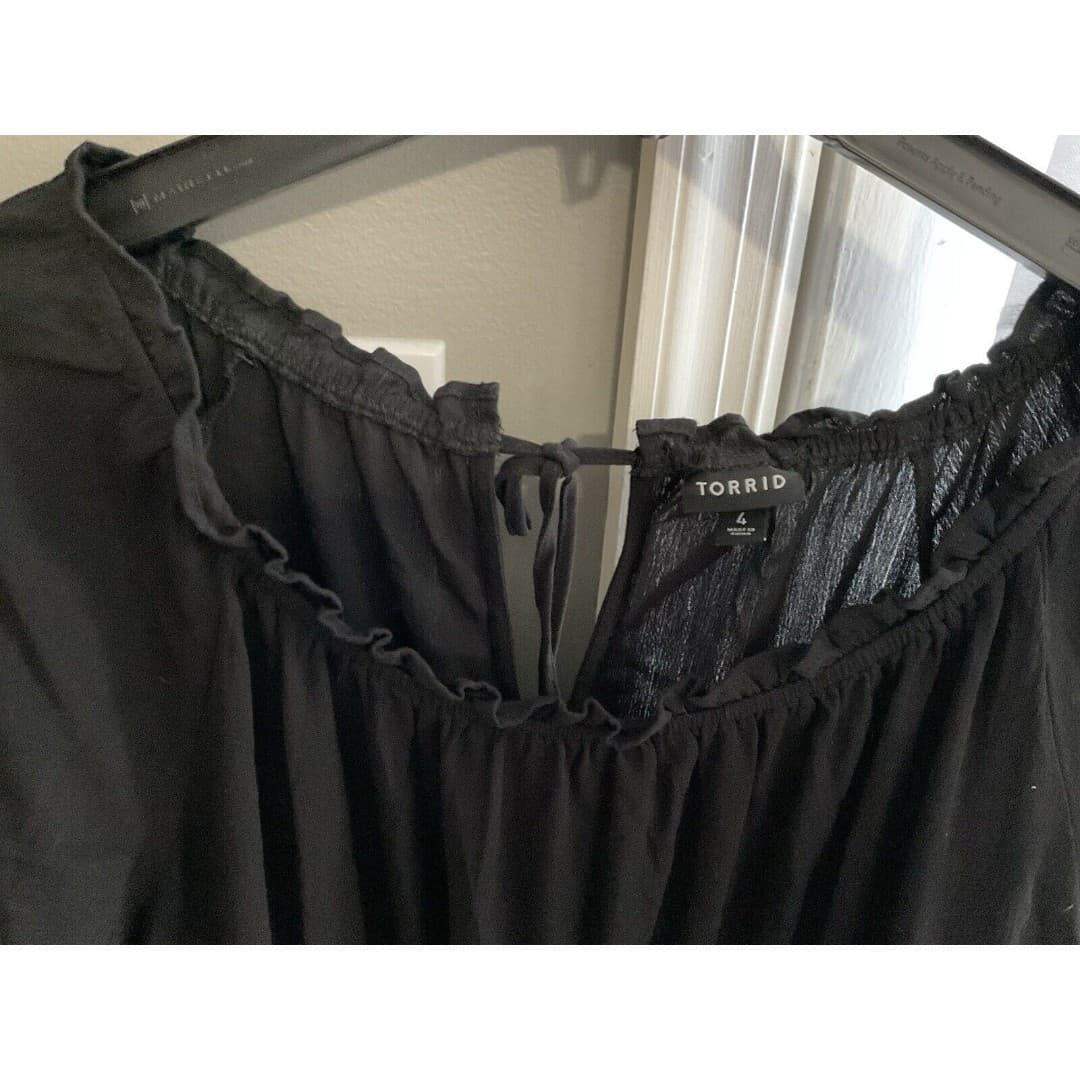 Torrid Babydoll Washable Gauze Short Sleeve Top Black Sz 4 #G05120 - Thumbnail 2