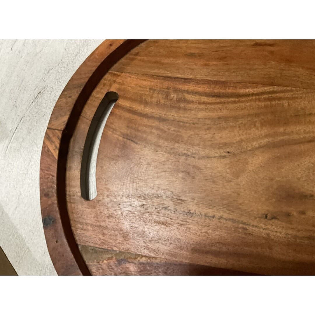 Hand Carved Large 22” Oval Wooden Tray W/ Handles Charcuterie - Thumbnail 4