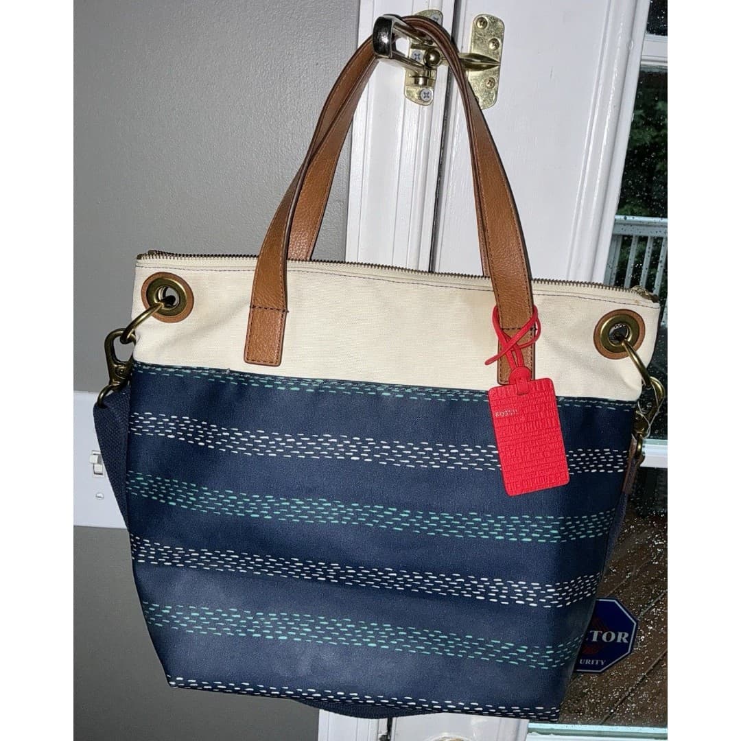 Womens Fossil Canvas Crossbody Shoulder Bag Multicolor Large Strap - Thumbnail 3