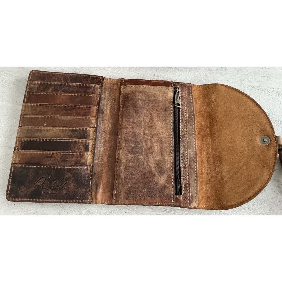 Patricia Nash Brown Leather Trifold Tassel Wallet W/Stud Embellishing 7.5x5.5” - Thumbnail 5