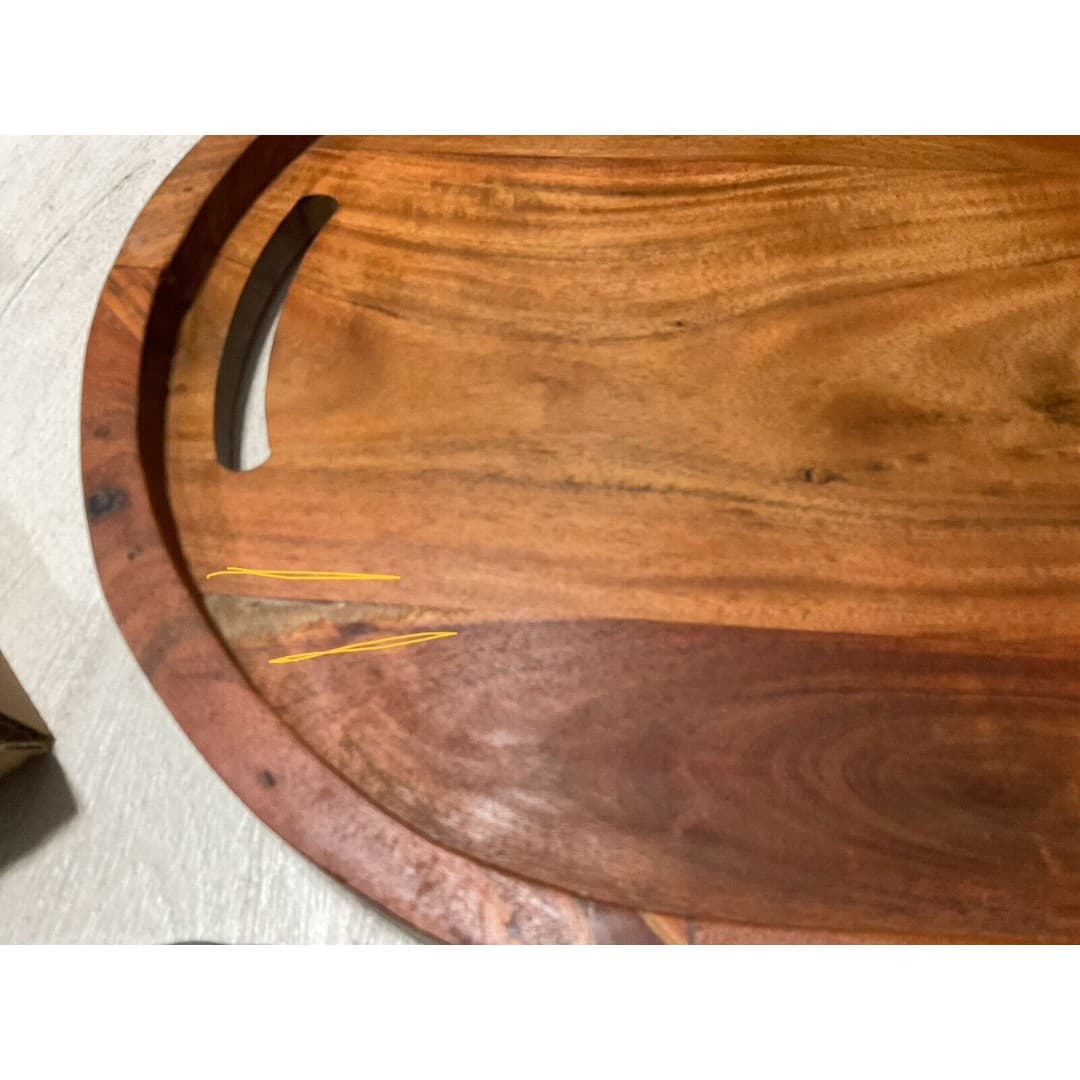 Hand Carved Large 22” Oval Wooden Tray W/ Handles Charcuterie - Thumbnail 8