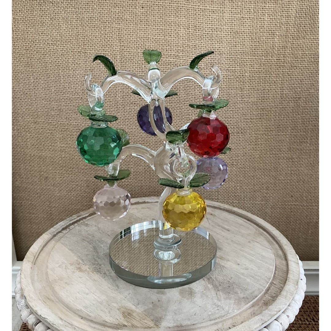 7 PC CRYSTAL APPLES TREE FIGURINE 6 REMOVABLE APPLES Deluxe FRUIT SALE