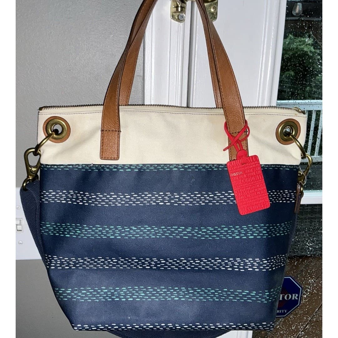 Womens Fossil Canvas Crossbody Shoulder Bag Multicolor Large Strap - Thumbnail 2