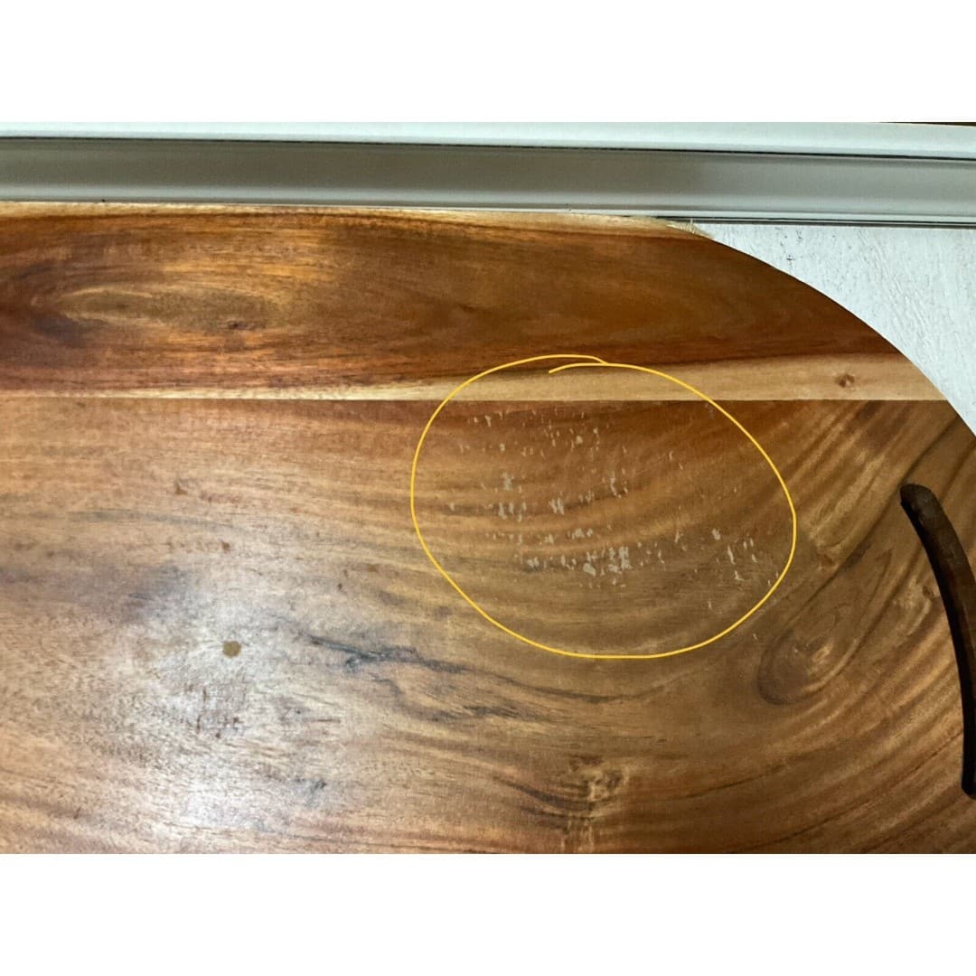 Hand Carved Large 22” Oval Wooden Tray W/ Handles Charcuterie - Thumbnail 6