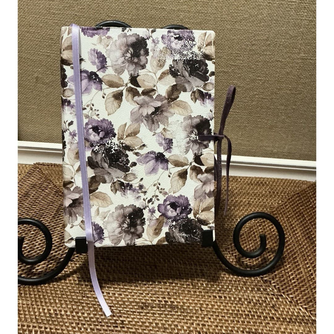 Beautiful Lavender/Tan Floral Lined Journal With Tie Closure 6x8