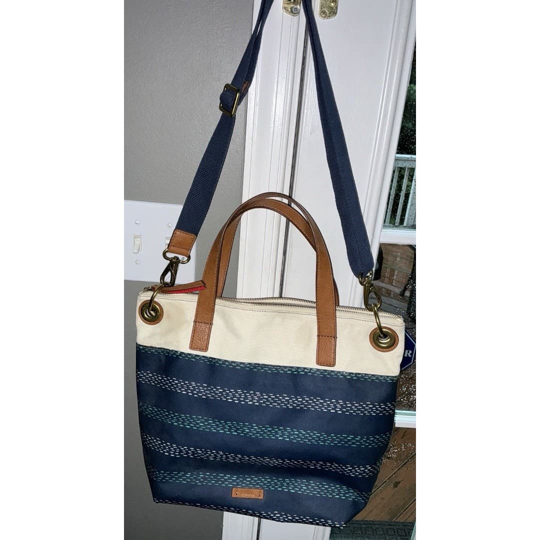 Womens Fossil Canvas Crossbody Shoulder Bag Multicolor Large Strap - Thumbnail 4