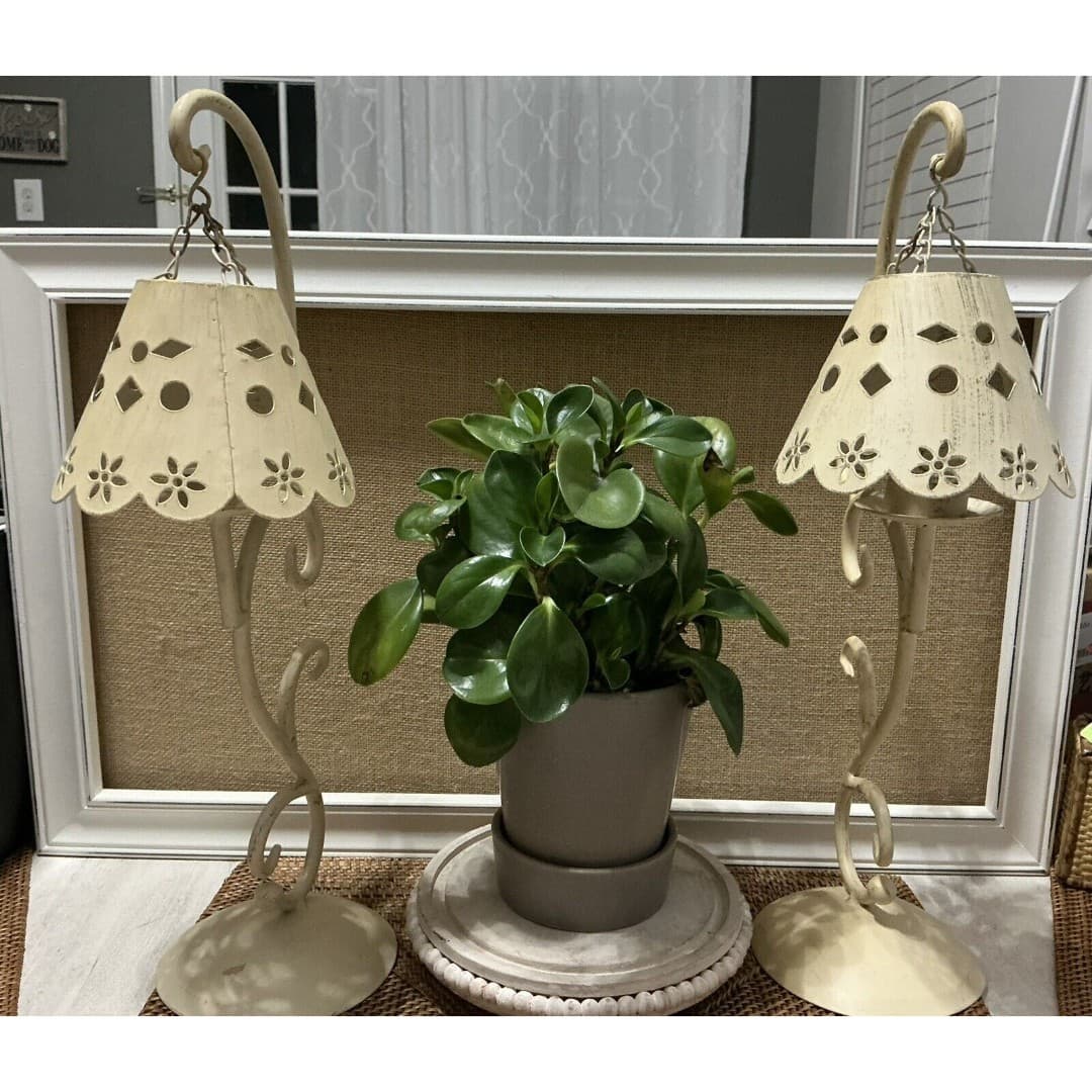 Cottage Candle Holders W/Handing Lamp Shades ~Metal /Cream - Thumbnail 5