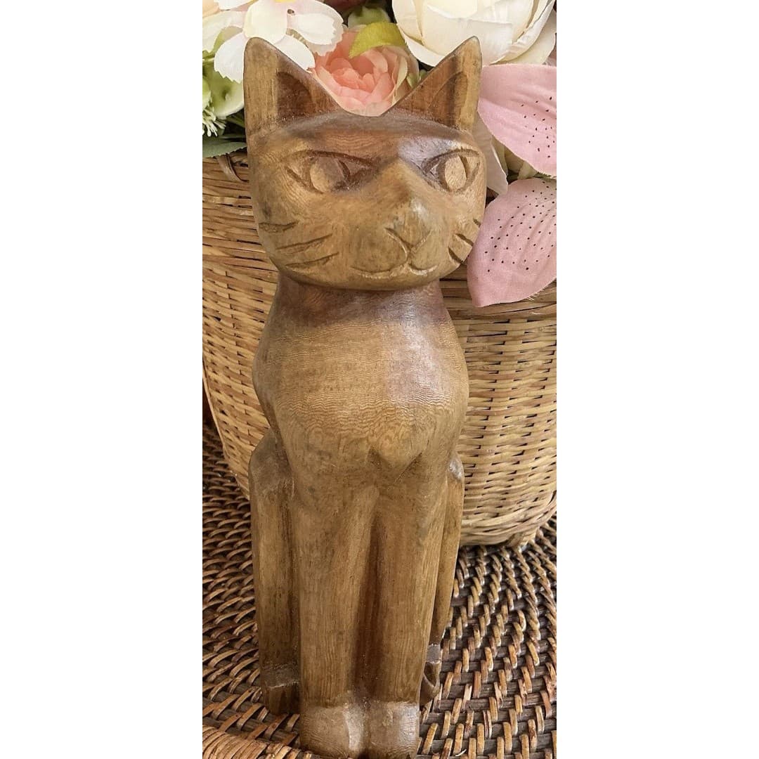 Vintage Wooden Carved Cat Figurine Statuette 9” Hand Carved Jamaica - Thumbnail 8