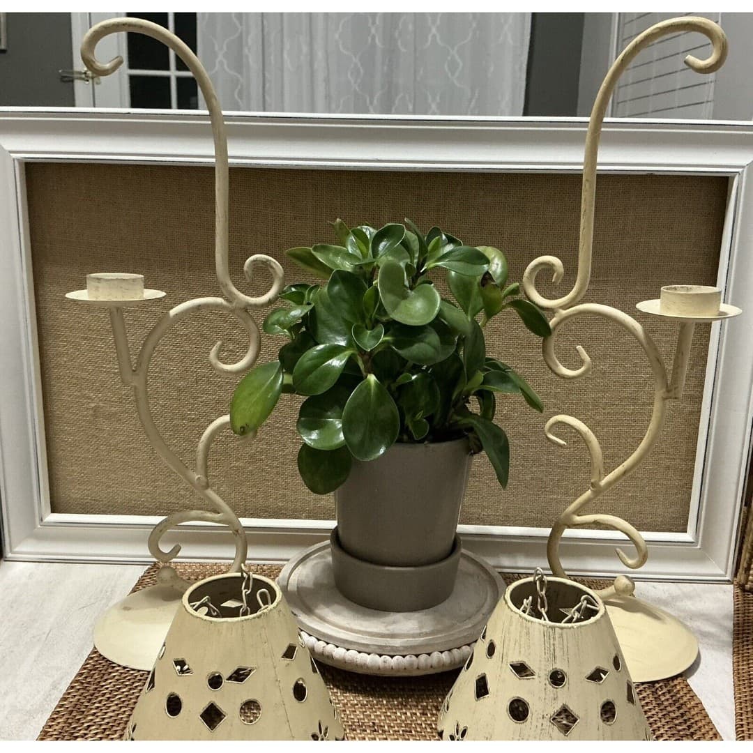 Cottage Candle Holders W/Handing Lamp Shades ~Metal /Cream - Thumbnail 2