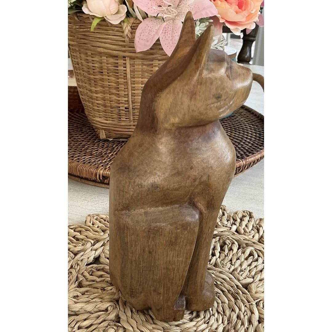 Vintage Wooden Carved Cat Figurine Statuette 9” Hand Carved Jamaica - Thumbnail 5