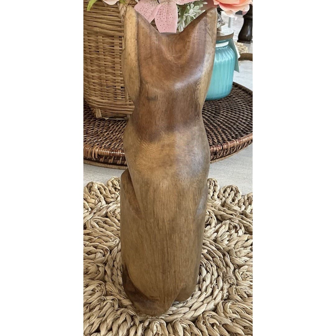 Vintage Wooden Carved Cat Figurine Statuette 9” Hand Carved Jamaica - Thumbnail 4