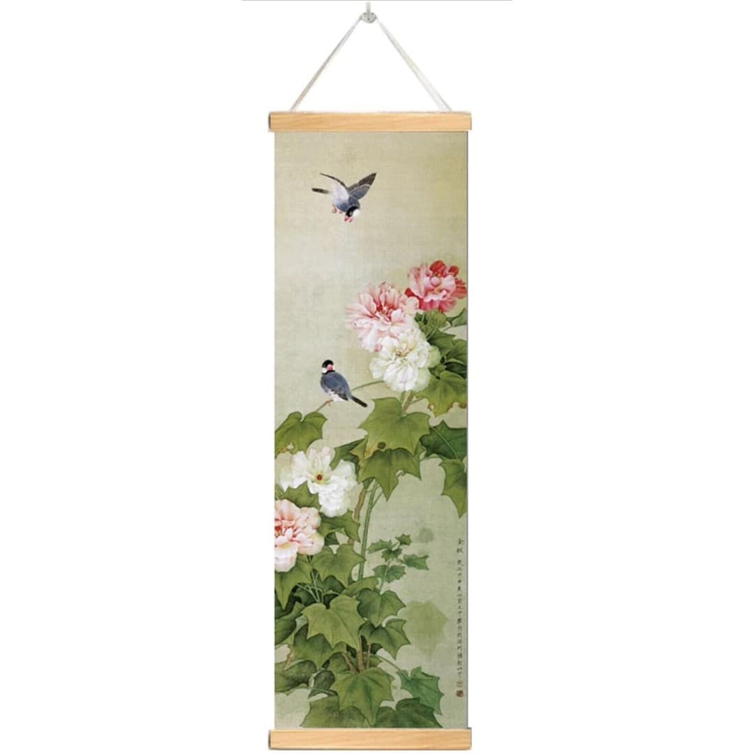 Mural Flower Bird Lotus Vinyl Tapestry Painting Fabric Art Hanging Picture 47” - Thumbnail 2