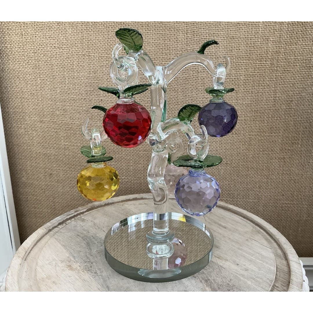 7 PC CRYSTAL APPLES TREE FIGURINE 6 REMOVABLE APPLES Deluxe FRUIT SALE - Thumbnail 3