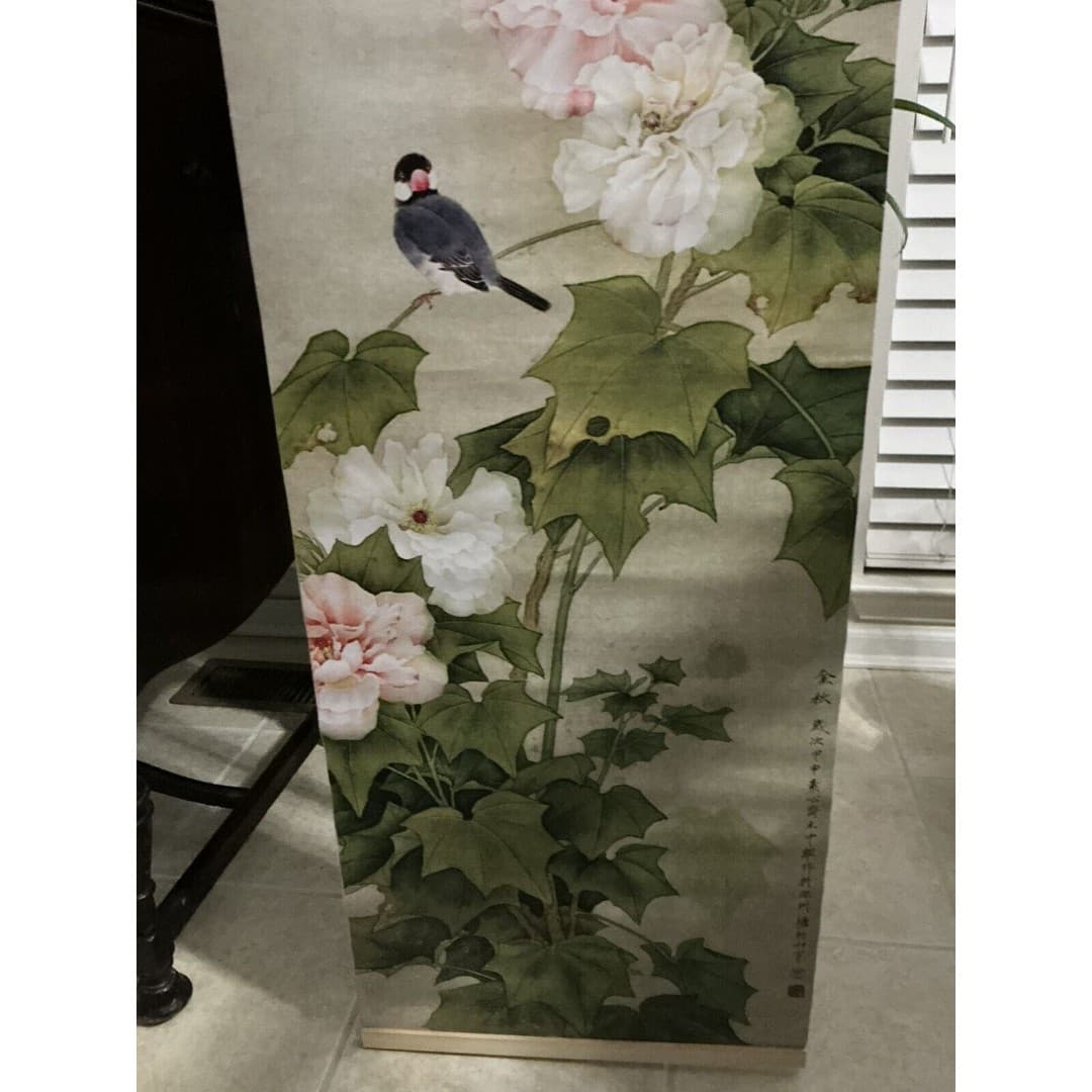 Mural Flower Bird Lotus Vinyl Tapestry Painting Fabric Art Hanging Picture 47” - Thumbnail 6
