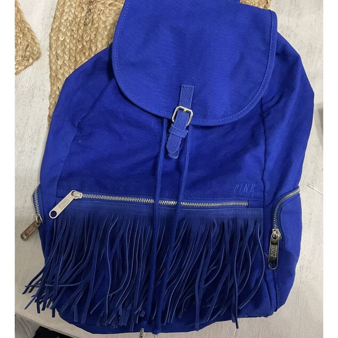 Victorias Secret PINK School Backpack Blue Denim Fringe - Thumbnail 2