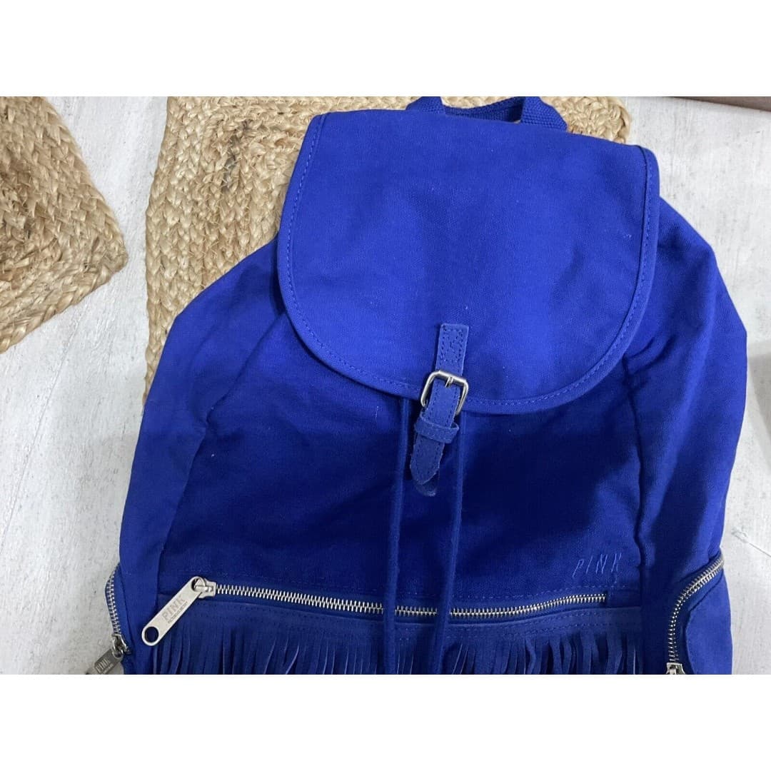 Victorias Secret PINK School Backpack Blue Denim Fringe - Thumbnail 3