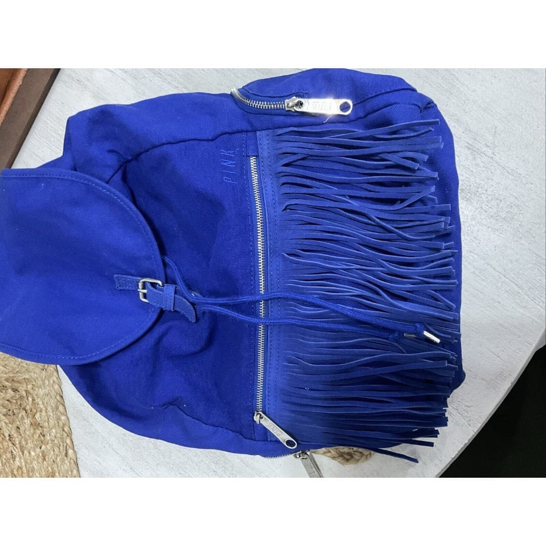 Victorias Secret PINK School Backpack Blue Denim Fringe - Thumbnail 8
