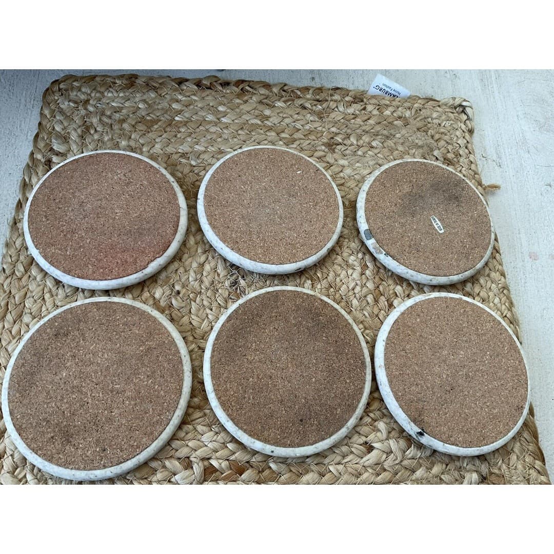 Vintage Set of 6 Beige Marble Stone Coasters Polished Coasters - Thumbnail 2
