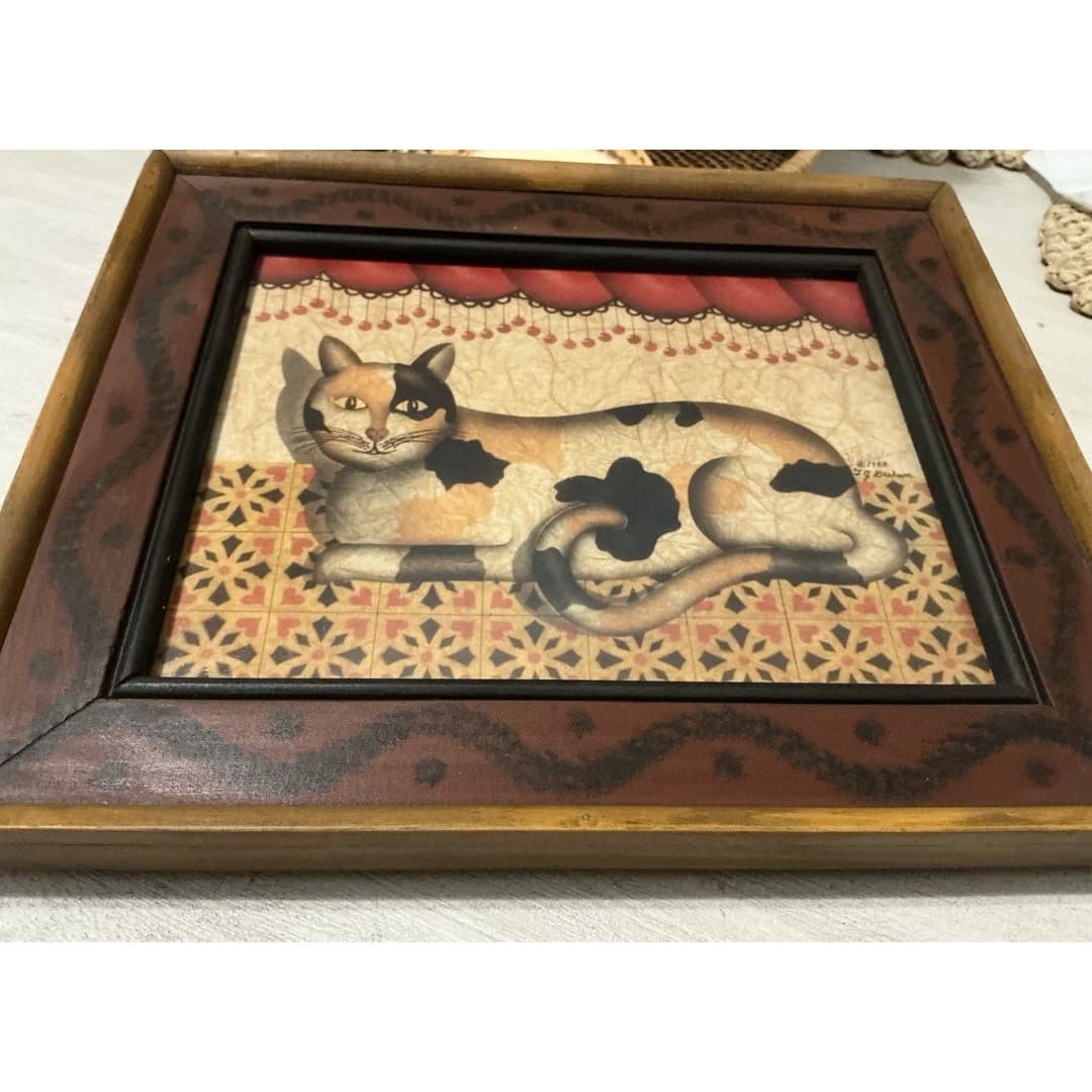 Country Cat Tuxedo Orange tabby Calico Print by T.G Graham 1988 Framed 13 X 11 - Thumbnail 3