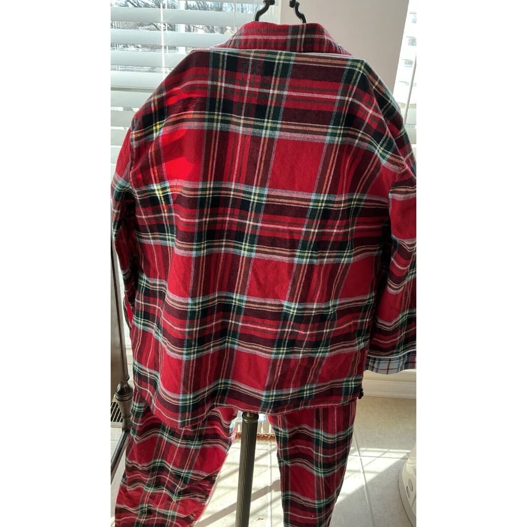 Lands End Women's Sz M Red Black Plaid Cotton Flannel Pajama Pant Shirt Set - Thumbnail 3