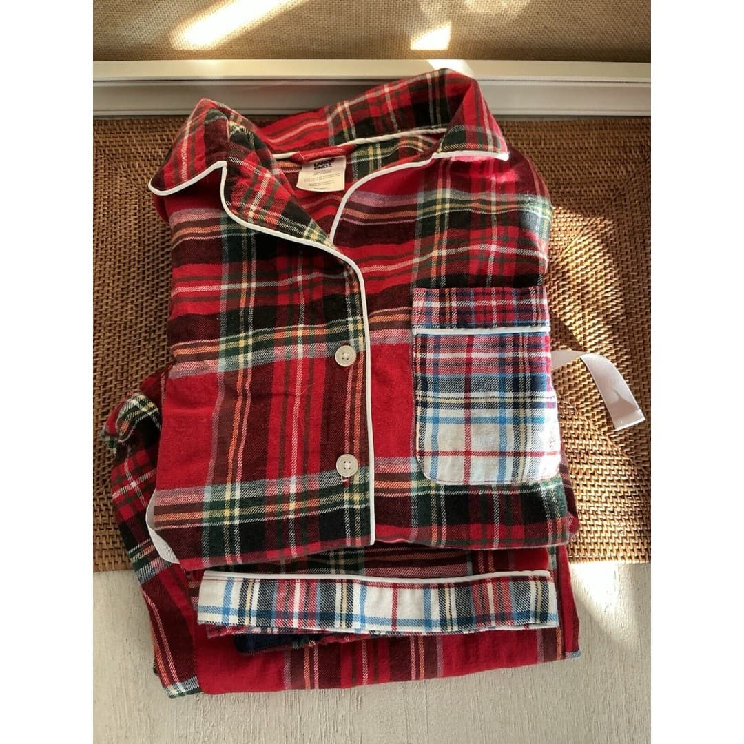 Lands End Women's Sz M Red Black Plaid Cotton Flannel Pajama Pant Shirt Set - Thumbnail 7