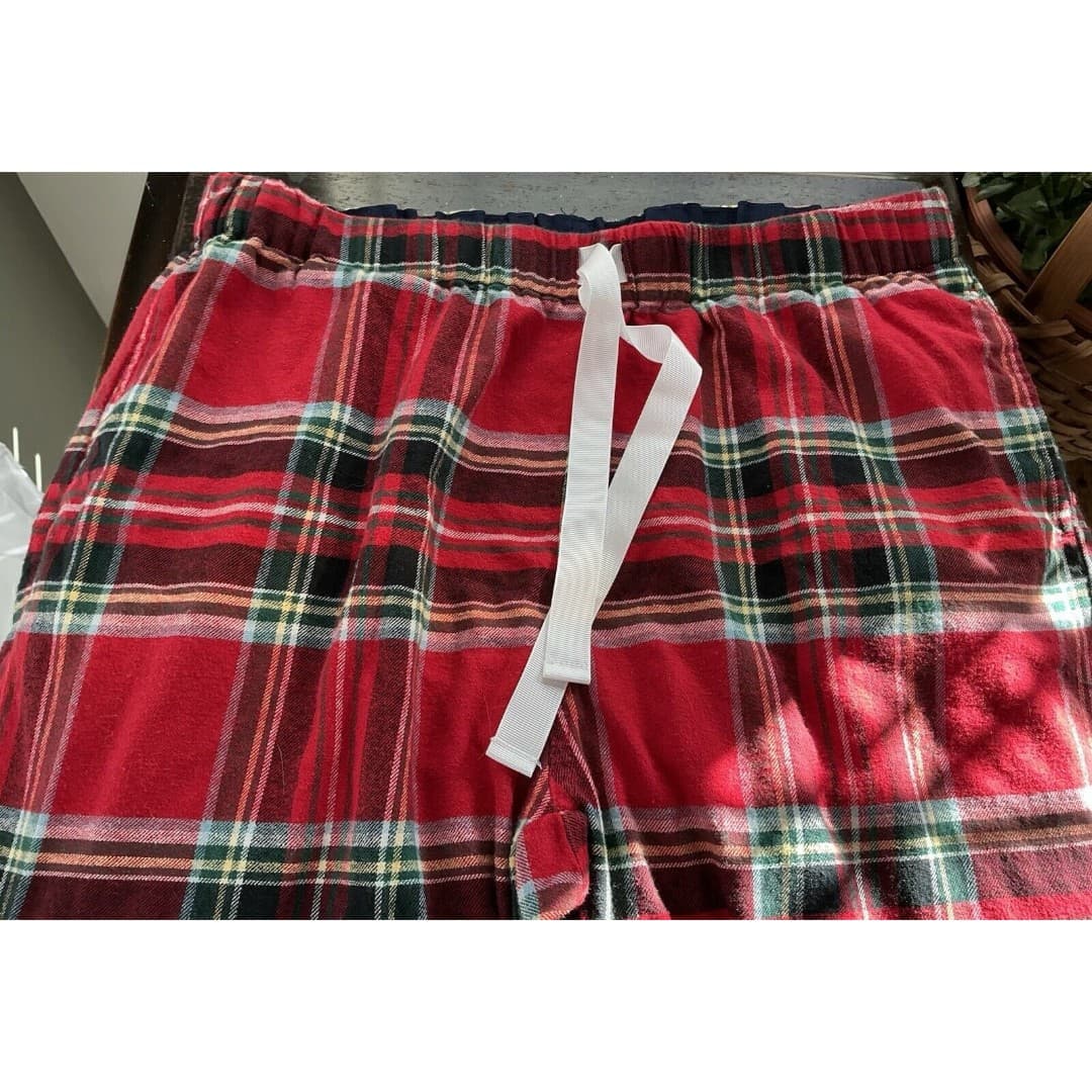 Lands End Women's Sz M Red Black Plaid Cotton Flannel Pajama Pant Shirt Set - Thumbnail 5