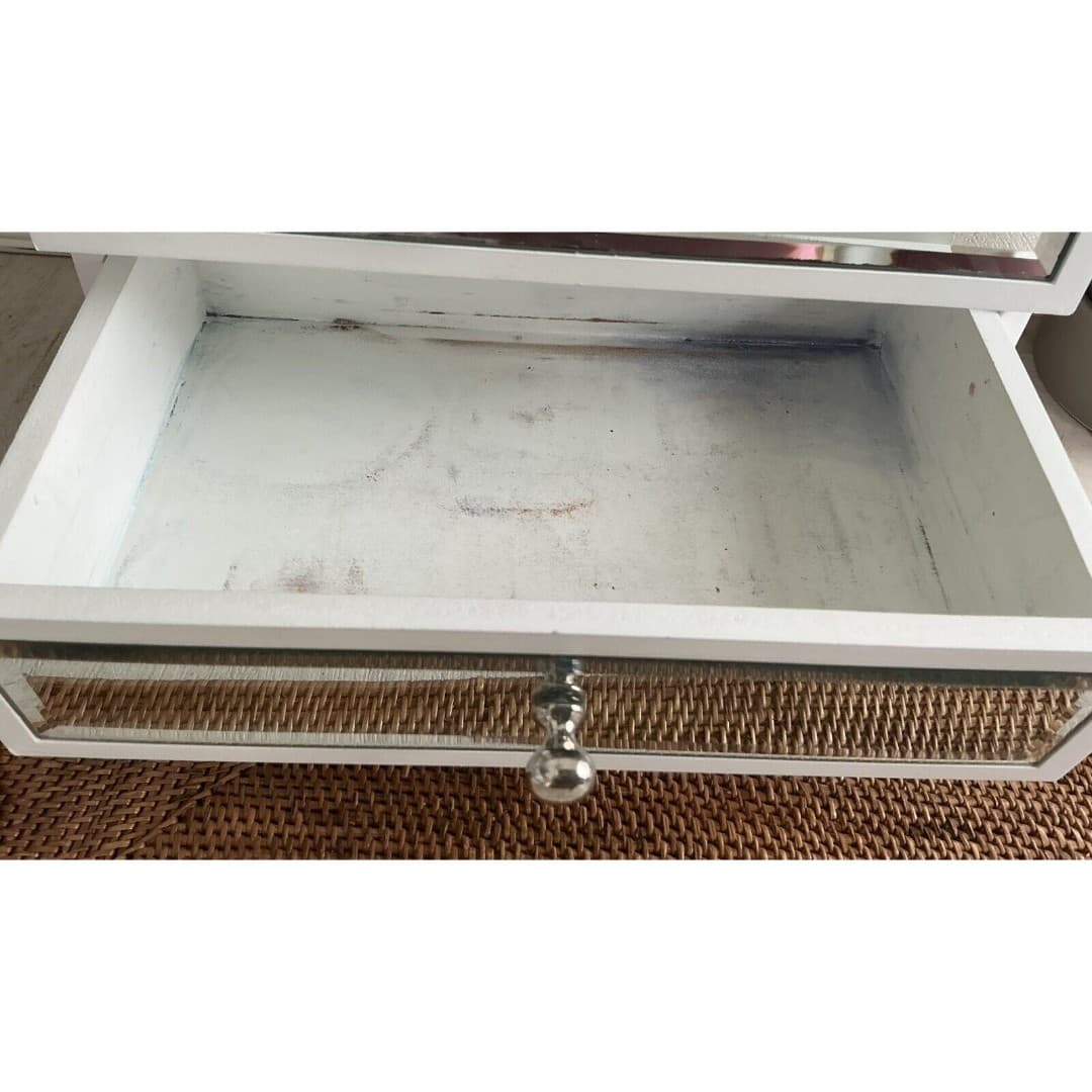 3 Drawer Mirror Glass Jewelry Box White - Thumbnail 6
