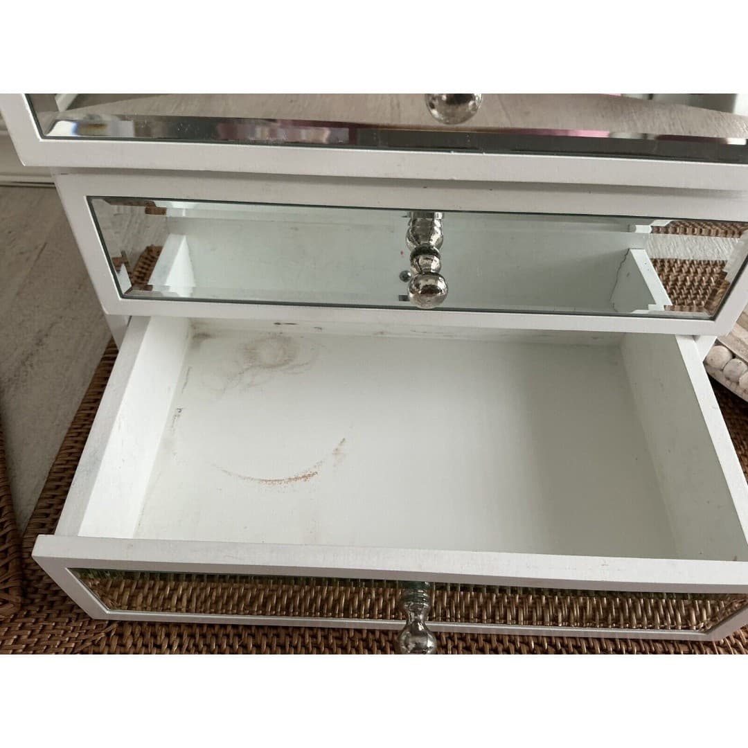 3 Drawer Mirror Glass Jewelry Box White - Thumbnail 5