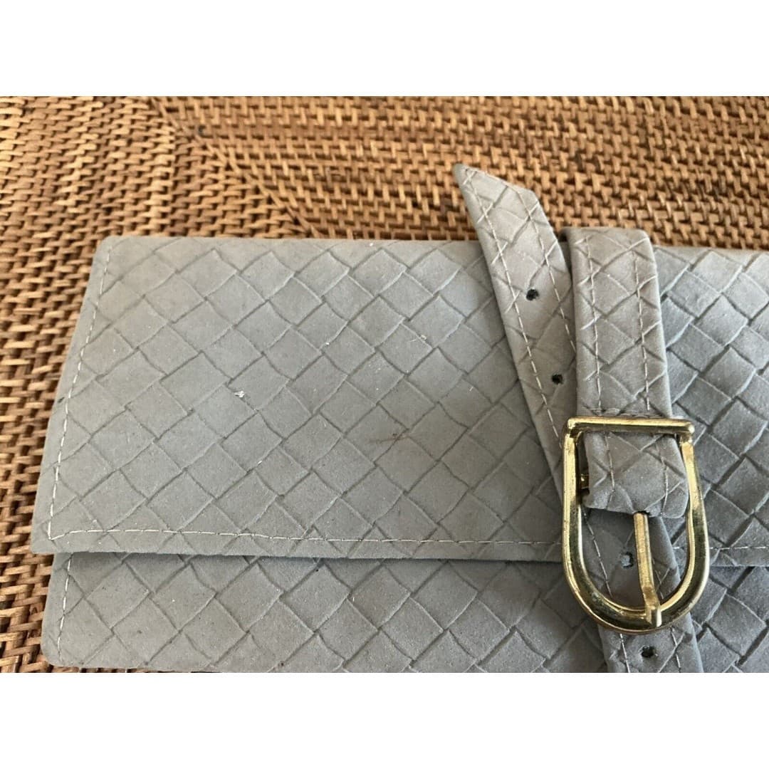 Vtg Leather Gray Travel Jewelry Pouch Roll Bag Italy - Thumbnail 6