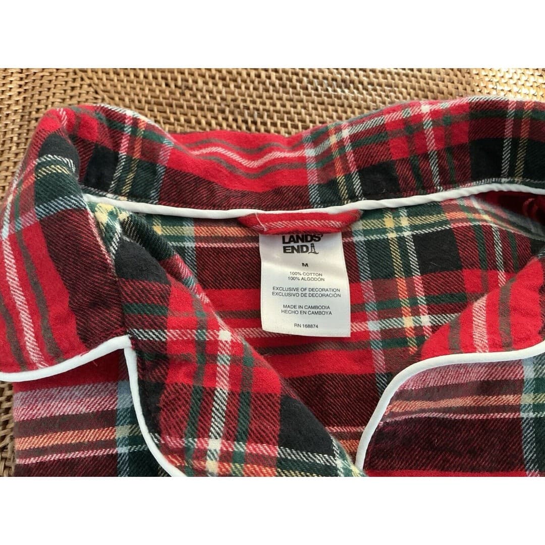 Lands End Women's Sz M Red Black Plaid Cotton Flannel Pajama Pant Shirt Set - Thumbnail 8