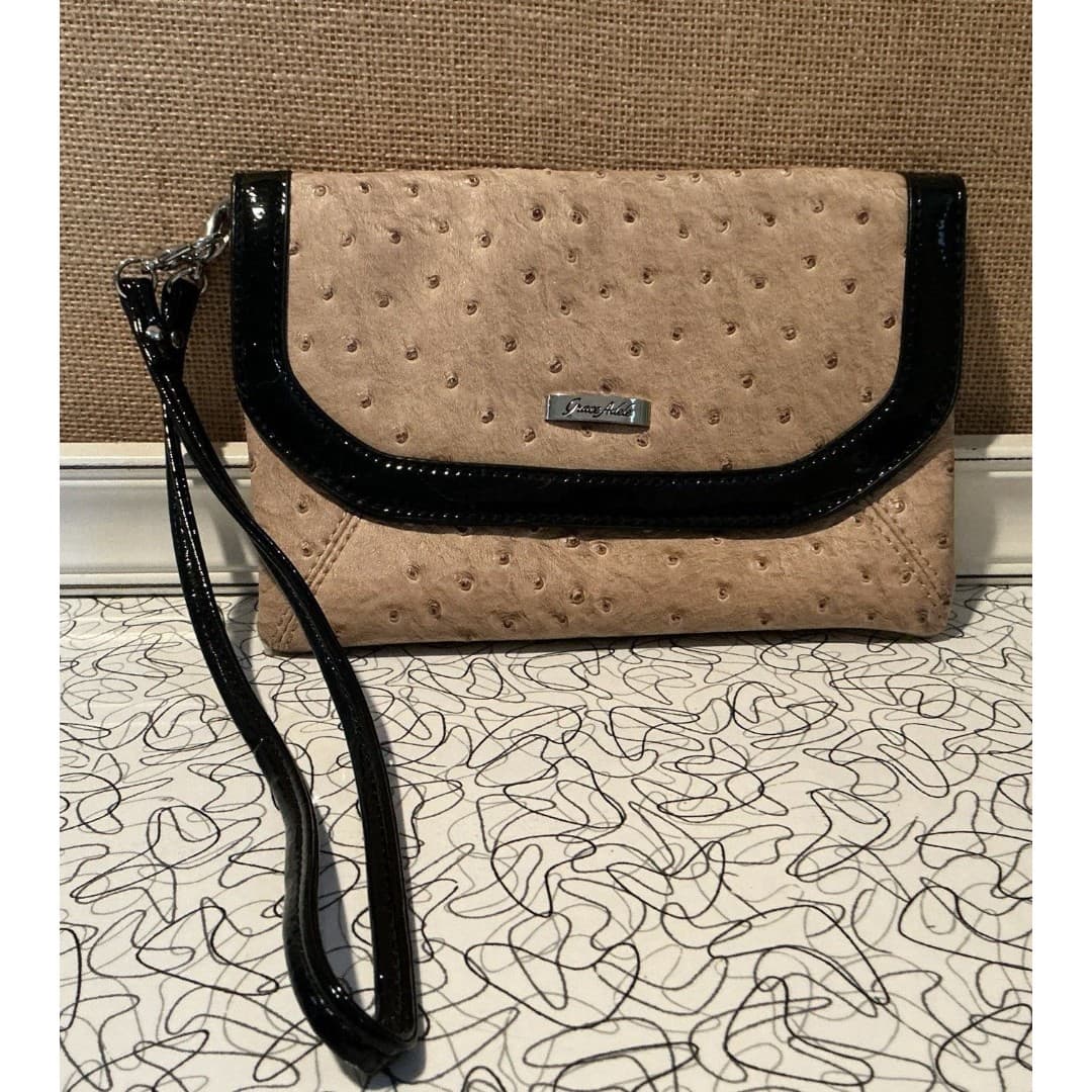 Grace Adele Cream Black Ostrich Pattern Clutch Handbag