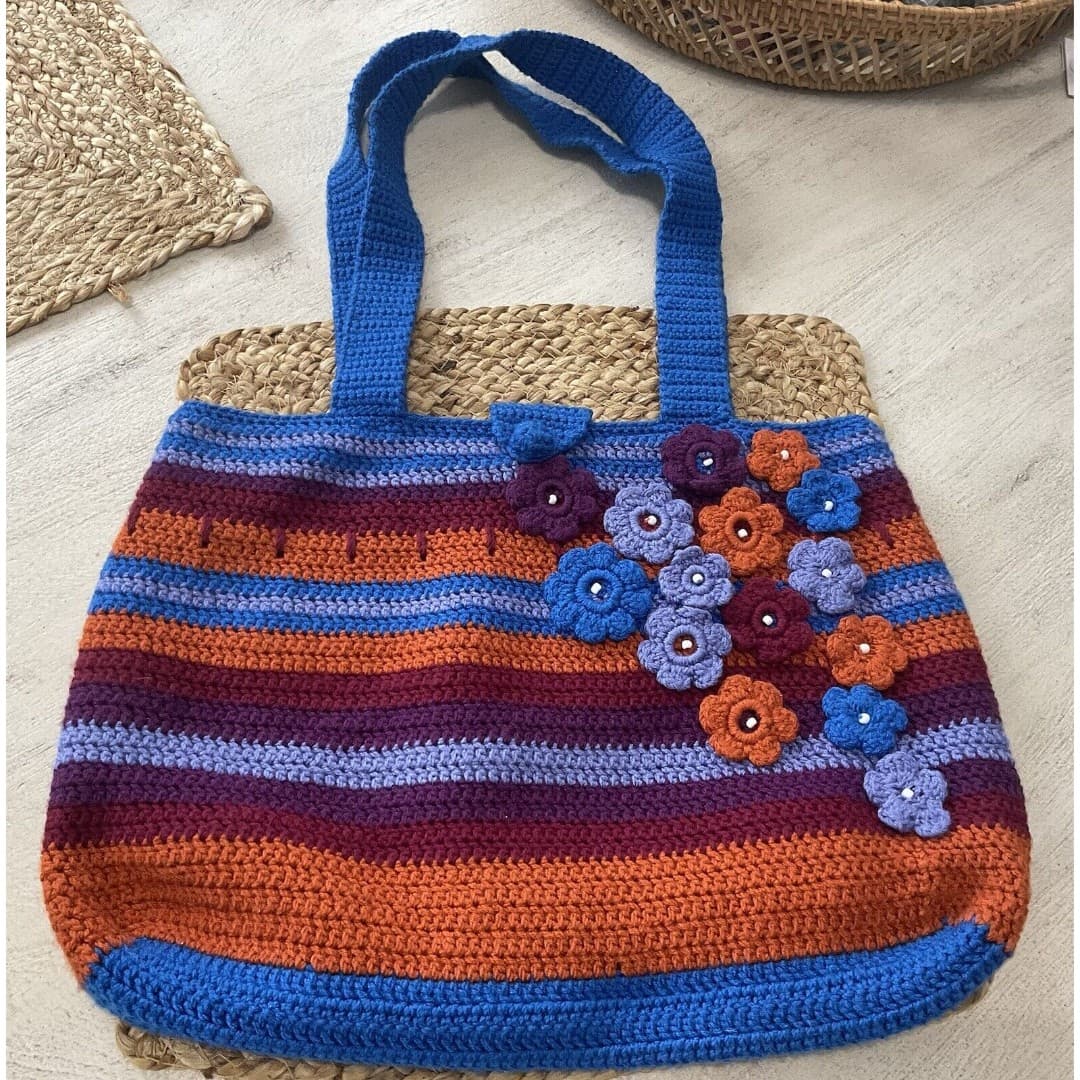 NEW SUMMER BAG SHOULDER BAG CROCHET PURSE HANDBAG LINED Blue/Orange