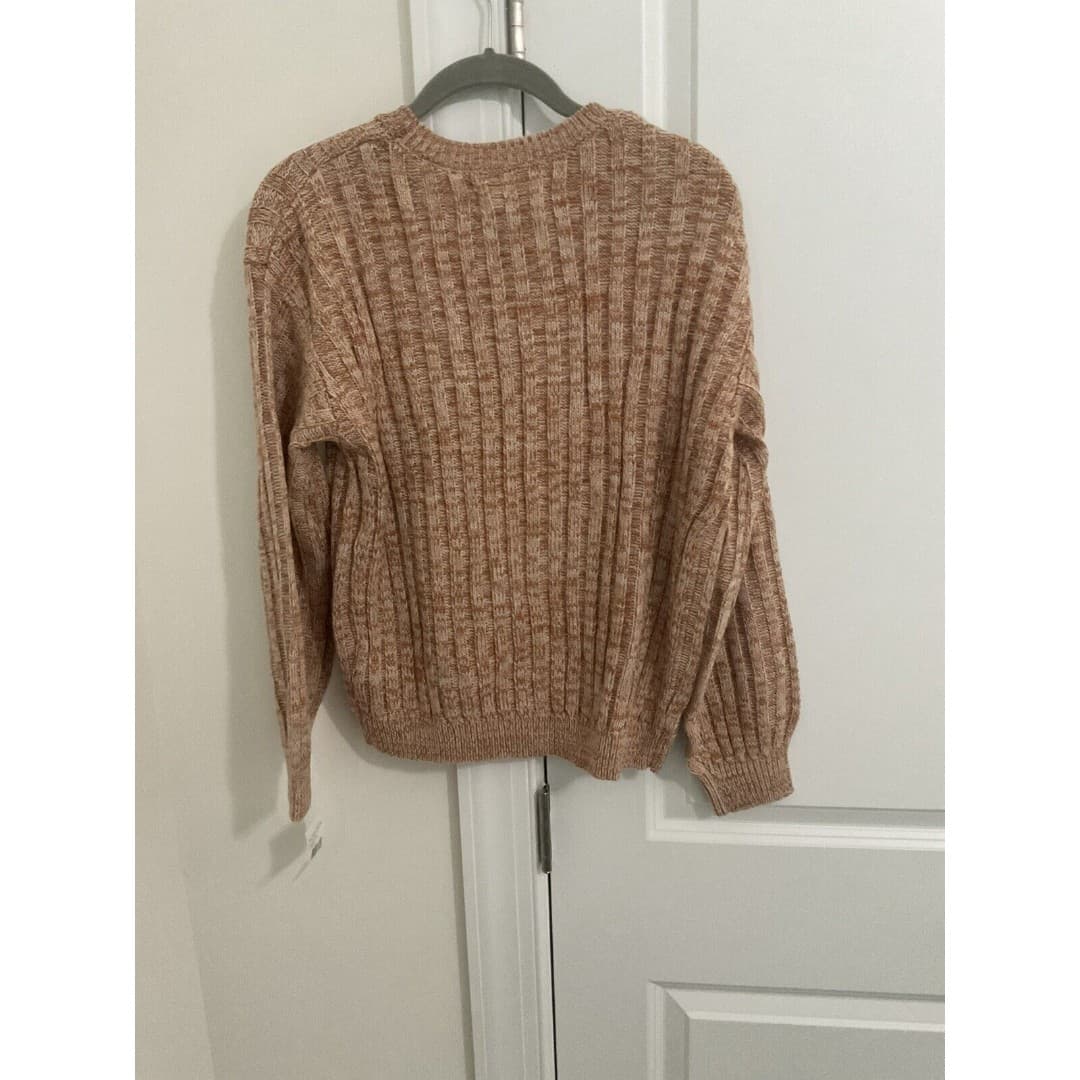 NWT Blank NYC Women’s XSmall Toffee Brown Cream Heather Ribbed Crew Neck Sweater - Thumbnail 2