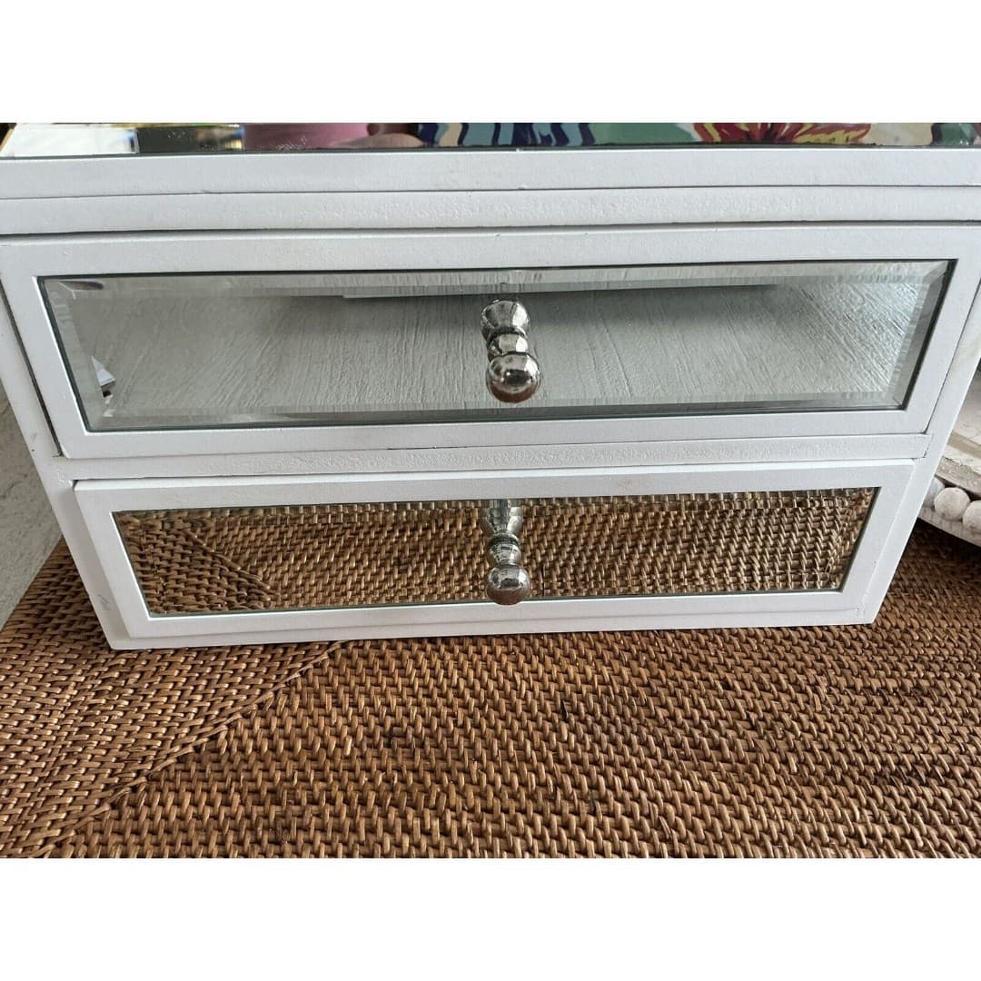 3 Drawer Mirror Glass Jewelry Box White - Thumbnail 12