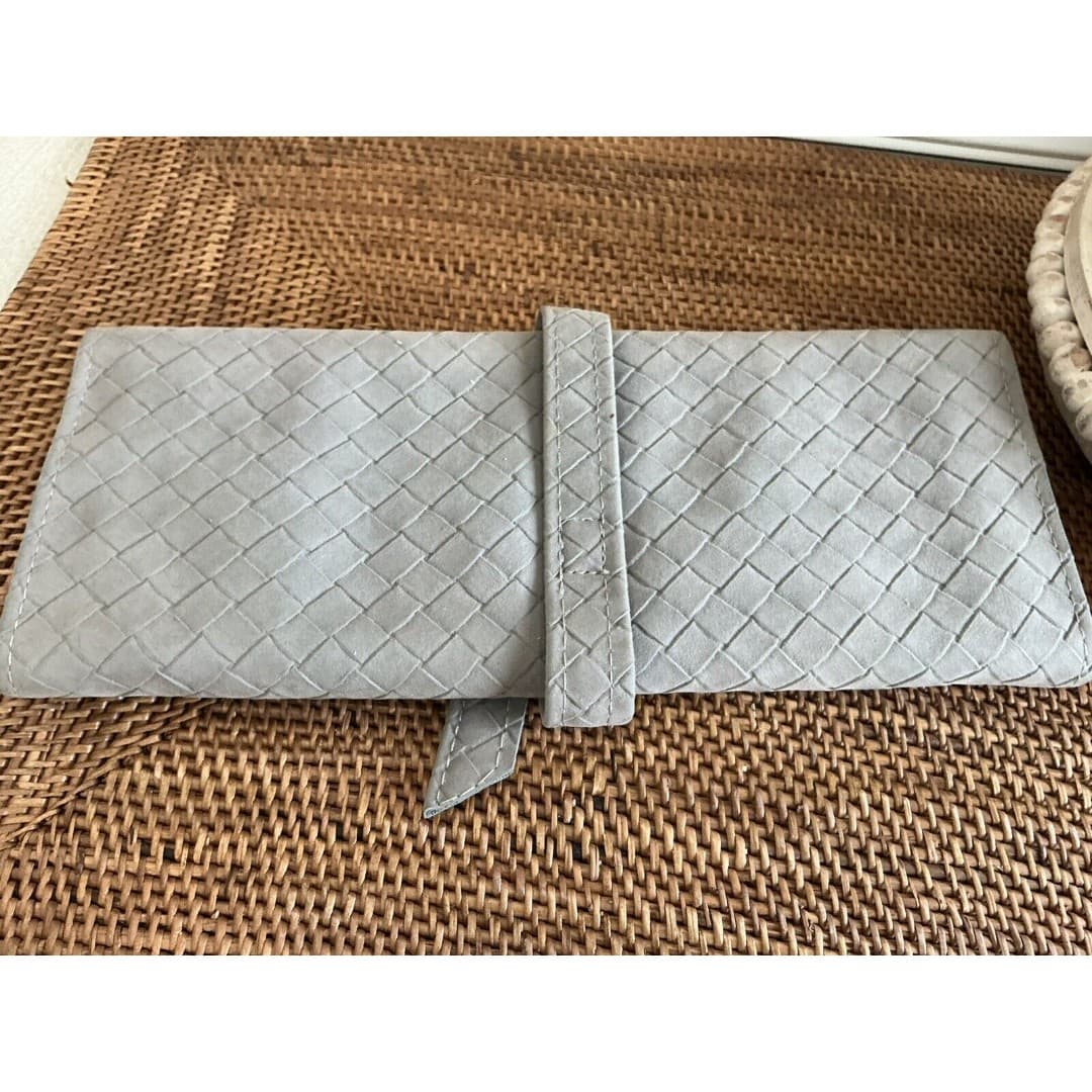 Vtg Leather Gray Travel Jewelry Pouch Roll Bag Italy - Thumbnail 8
