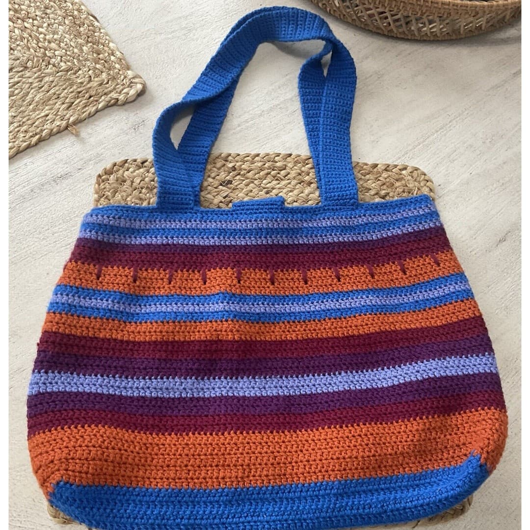 NEW SUMMER BAG SHOULDER BAG CROCHET PURSE HANDBAG LINED Blue/Orange - Thumbnail 3