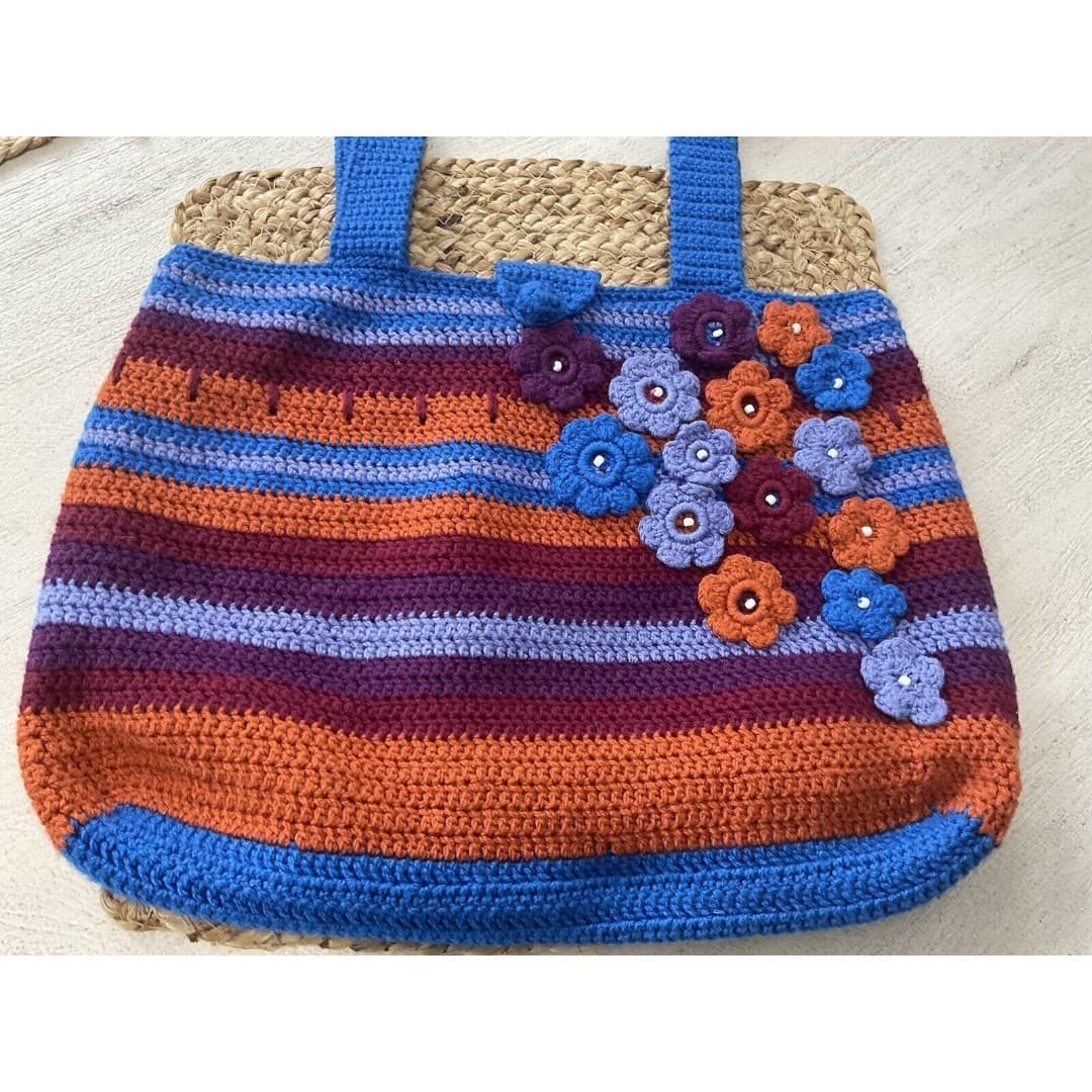 NEW SUMMER BAG SHOULDER BAG CROCHET PURSE HANDBAG LINED Blue/Orange - Thumbnail 2