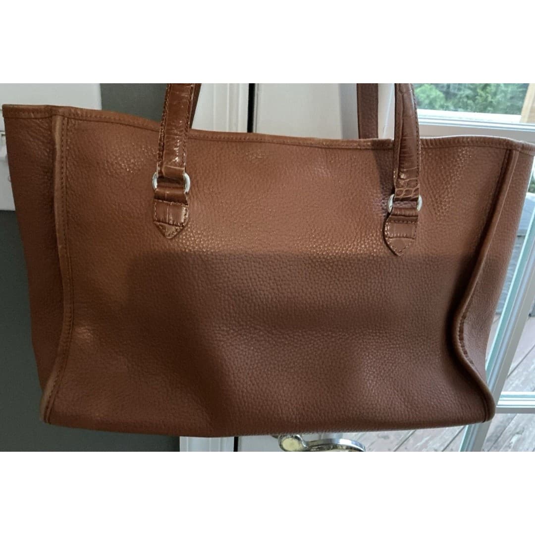 Vintage Brighton Leather Tote Large Cognac Softside Handbag Silver Accents - Thumbnail 4