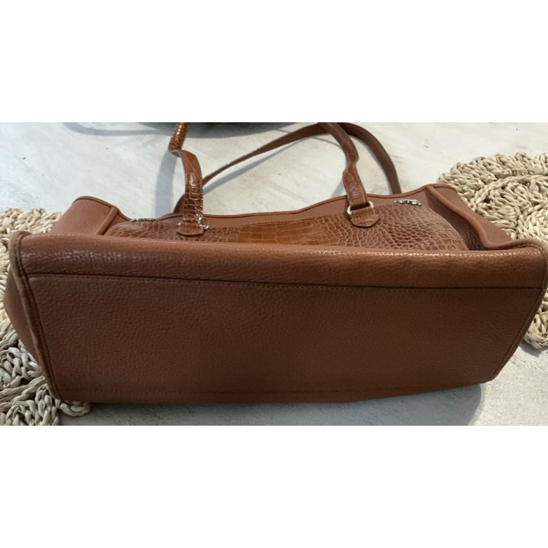 Vintage Brighton Leather Tote Large Cognac Softside Handbag Silver Accents - Thumbnail 11