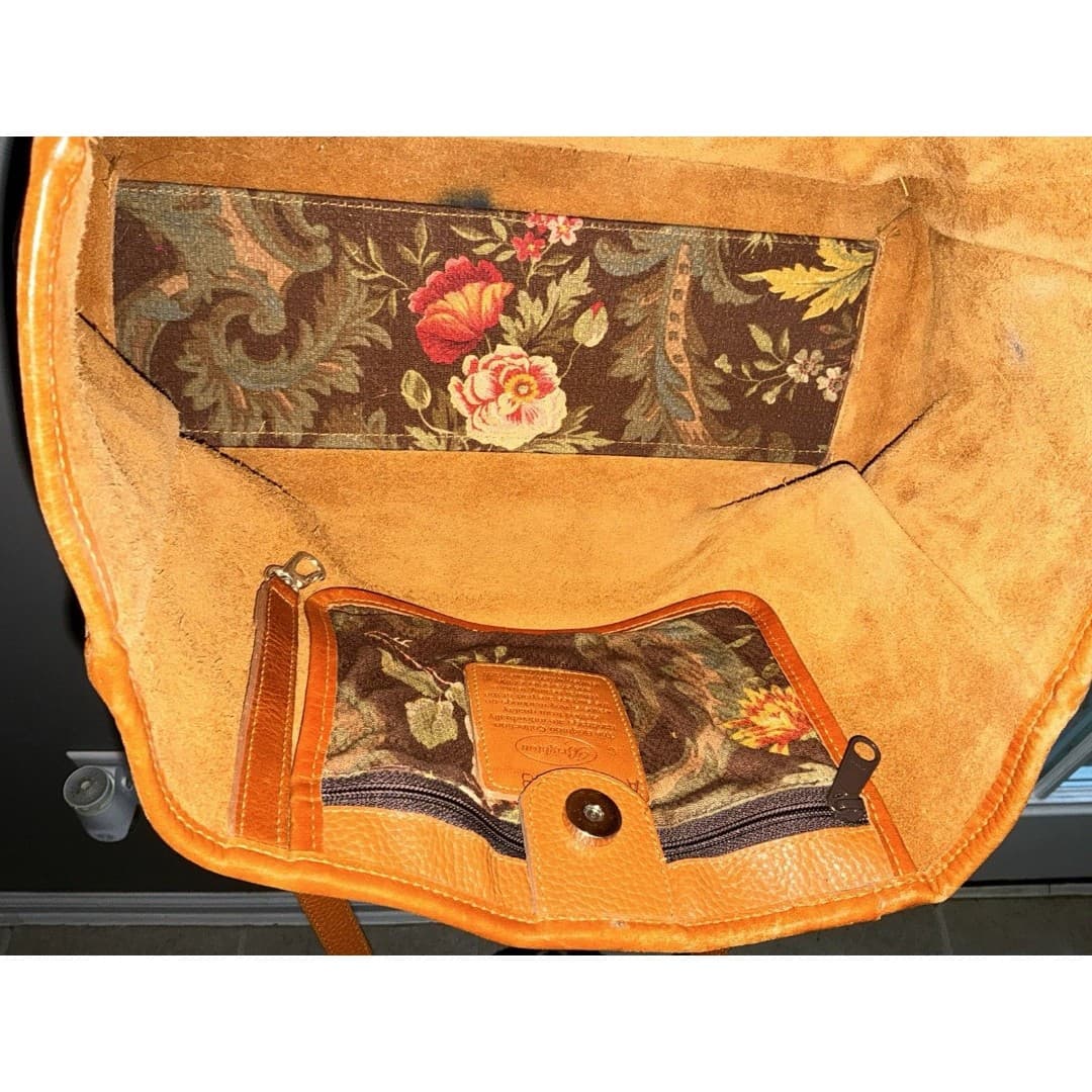 Vintage Brighton Leather Tote Large Cognac Softside Handbag Silver Accents - Thumbnail 7