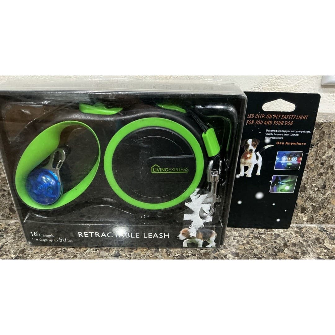 Living Express Retractable Dog Leash w/ LED Clip On Light New