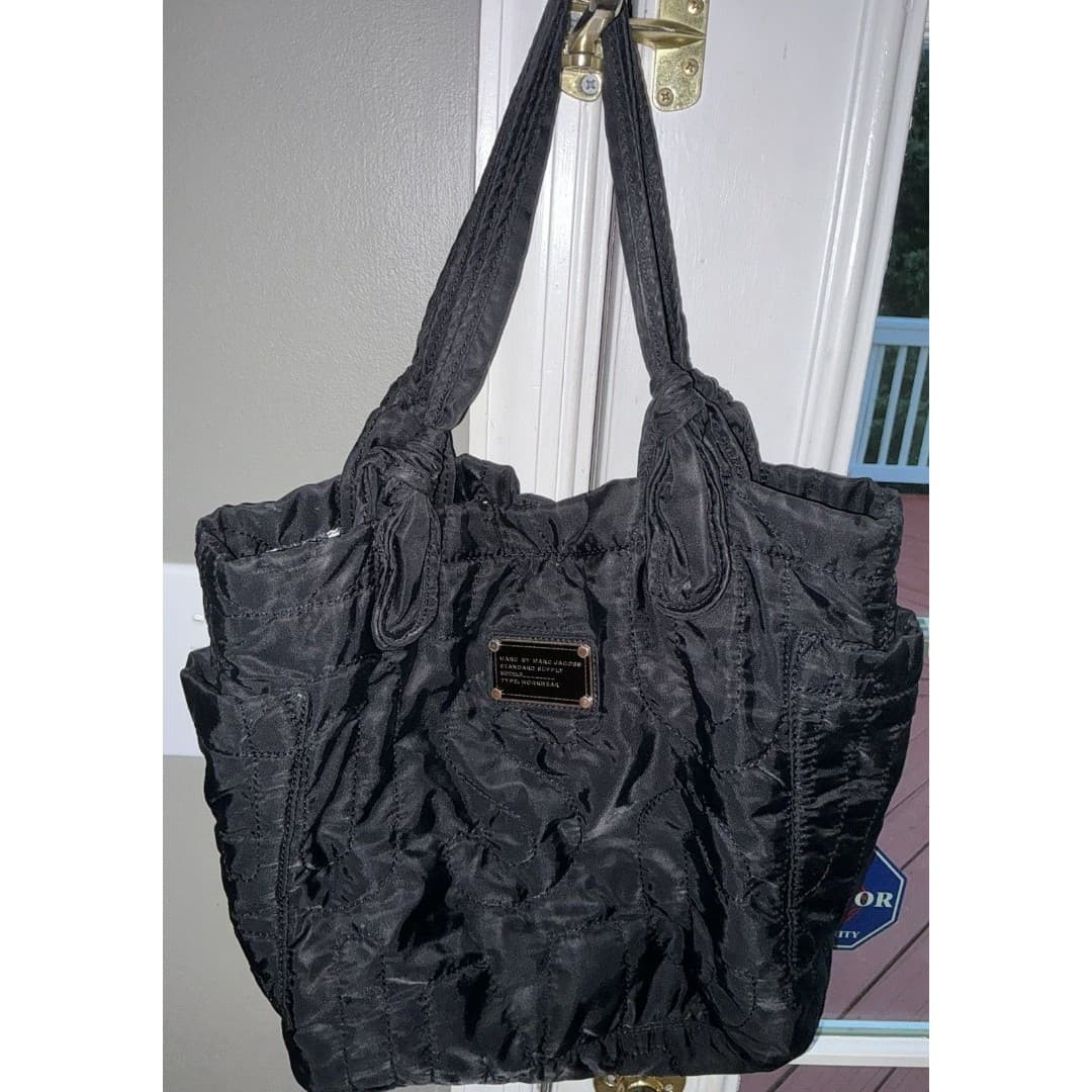 Marc Jacobs Black Quilted Nylon Tote Bag 16”